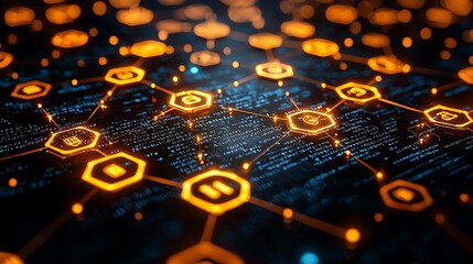 Abstract Network Data Visualization Illuminated Hexagons