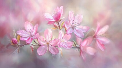 Canvas Print - Soft pink blossoms on a branch, delicate floral art.