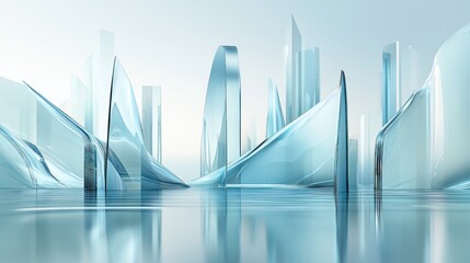 Poster - Futuristic city skyline reflecting on calm water.