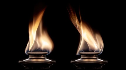 Poster - Two gas flames burning intensely against a black background.