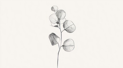 Wall Mural - Monochrome sketch of eucalyptus branch with leaves.