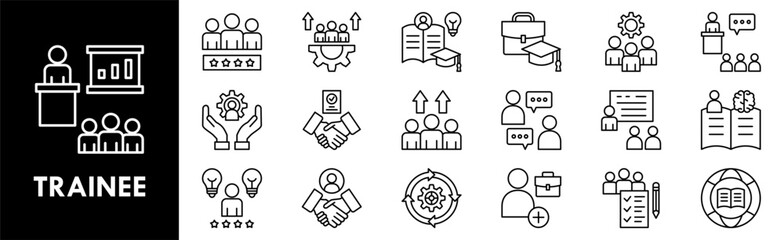 Trainee icon collection set. Containing design trainee, professional, work, business, employee
