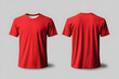 © Fazal - A realistic red T-shirt mockup, shown from the front and back, against a gray background. Ideal for graphic design or print presentation with space for text and artwork.