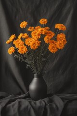 Wall Mural - Orange flowers in a black vase