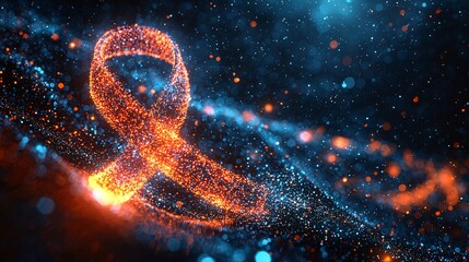 Wall Mural - abstract orange blue glowing ribbon particle background