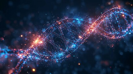 Wall Mural - glowing dna strand science genetics abstract particle background