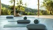 © ArpPSIqee - A tranquil yoga retreat with yoga mats and meditation cushions, Mindful yoga practice style, photo of
