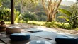 © ArpPSIqee - A tranquil yoga retreat with yoga mats and meditation cushions, Mindful yoga practice style, photo of