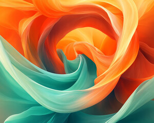 Wall Mural - Swirling orange and teal shapes create a vibrant, abstract energy field