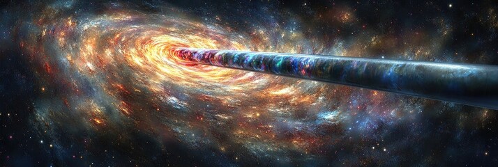 Sticker - A vibrant depiction of a galaxy with a cosmic tunnel leading into its core.