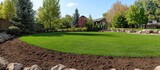 Aerated lawn area showcasing healthy grass and landscape after pest control treatment with space for personalized text and marketing messages