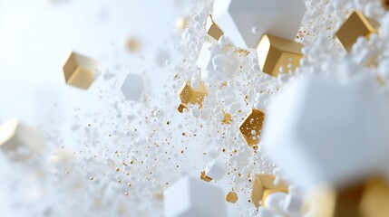 Wall Mural - golden, white geometric shapes scatter against a blurred background.