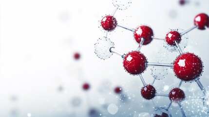 Wall Mural - Abstract 3D rendering of red molecules connected by bonds on a white background.