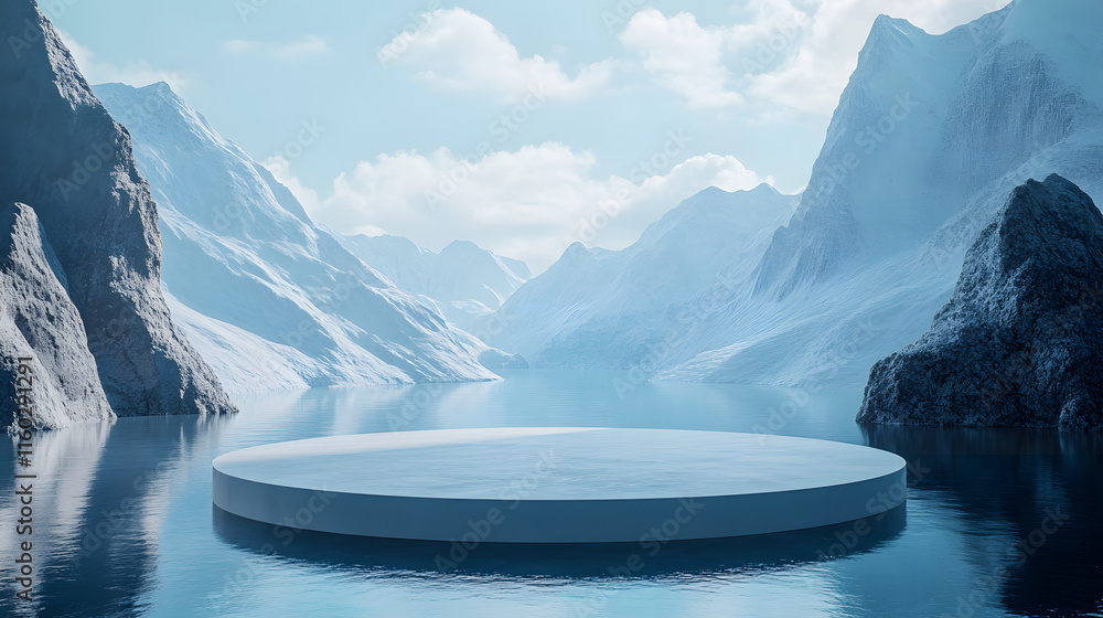 Minimalist Stage Design Style, Realistic Ice and Water Scene, White ...