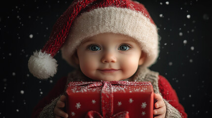 Wall Mural - little child in santa claus hat