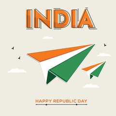 Wall Mural - India Happy Republic Day Poster Design with Tricolor Paper Airplanes Illustration.