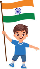 Wall Mural - Cartoon Boy Character Holding Indian Flag Element for Happy Republic Day and Independence Day.