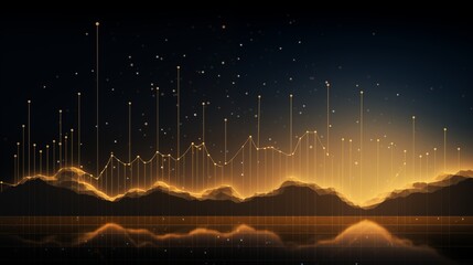 Wall Mural - A modern line chart with arrows and data points, golden hour lighting, space on the right for text,generative ai illustration