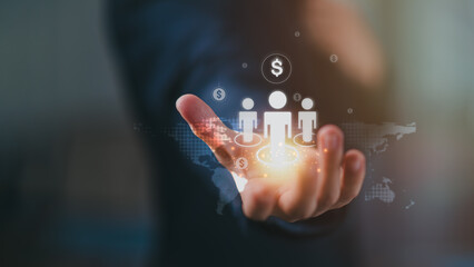 Aufkleber - Businessman showing business growth and success graph ,concept of progress in development, financial efficiency and investment with business strategy for goals and opportunities in the industry future