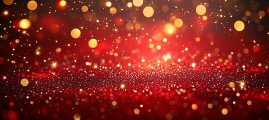 Wall Mural - red glitter and gold sparkle light backdrop. christmas winter december and new year holiday event. g