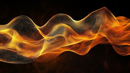Wall Mural - Abstract orange wave particles flowing on dark background.