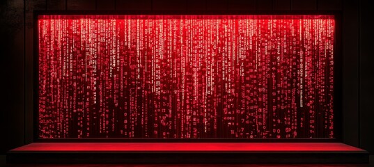 Poster - Red binary data rainfall. Generative AI technology.	
