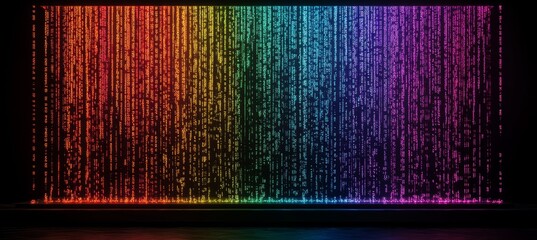 Leinwandbilder - Colorful rainbow matrix binary data waterfall. Wireless blockchain  transfer. Generative AI technology.	
