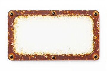 Wall Mural - Rusted metallic signboard with blank white center and bolts, isolated on white background. Perfect for design templates and creative concepts. Ai generative