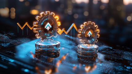 Wall Mural - abstract transparent gears in digital code with arrows