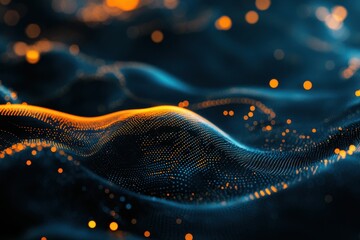 Abstract dark blue and orange wave particle background. (2)