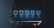 © ImageFlow - Customer satisfaction feedback concept with digital rating icons over tablet.
