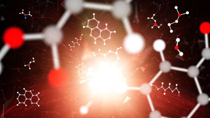 Poster - red danger molecules illustration background.