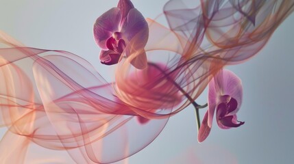 Canvas Print - Pink orchids entwined with flowing sheer fabric.