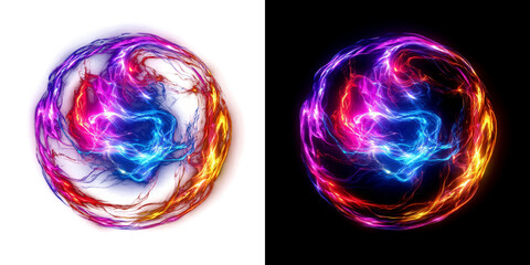 Wall Mural - abstract plasma sphere with futuristic glowing light in vibrant pink, blue, and orange hues, isolate
