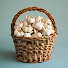 Wall Mural - A wicker basket full of fresh garlic bulbs.