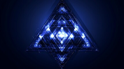 Wall Mural - abstract blue glowing triangular fractal.