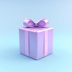 Pastel purple gift box with a bow on light blue background.