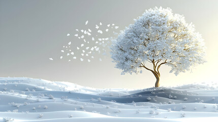 Sticker - 3D Illustration Winter Wonderland Snowy Tree Landscape