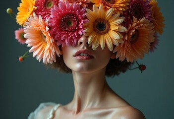 Strange combination of these flowers and people, beauty and surrealism