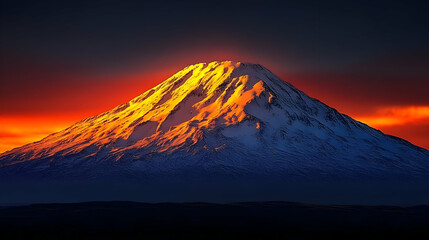 Sticker - Illustration - Majestic Snow-Capped Mountain at Sunset