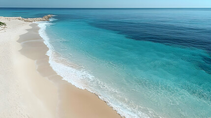 Wall Mural - Photo Tranquil Turquoise Ocean Waves, White Sand Beach Summer Seascape