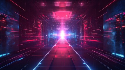 Wall Mural - futuristic neon pink and blue corridor.