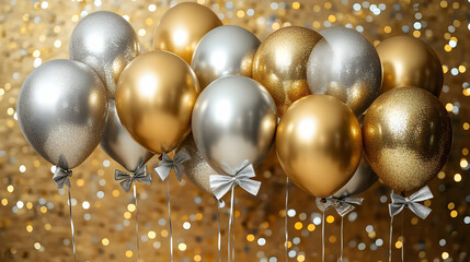 Wall Mural - Photo - Gold and Silver Balloons with Bokeh Background