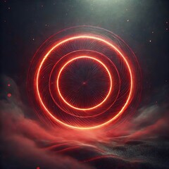 Wall Mural - Abstract red background with swirling patterns and glowing red circles against a dark backdrop creating a sense of motion