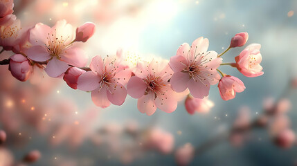 Wall Mural - Illustration - Pink Blossoms Bloom, Spring Floral Beauty