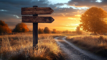 Canvas Print - Illustration of Path Sunset Choice Direction Signpost Landscape Nature