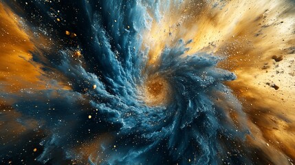 Wall Mural - abstract swirling cosmic nebula with blue and gold colors.