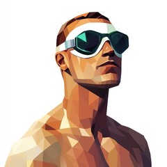 A swimmer in goggles, standing by a pool. vector style art 3d illustration Isolated on White Background 