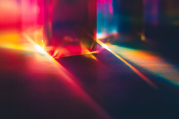 Wall Mural - vibrant colorful light leaks on dark blurred background. modern design, ethereal theme, abstract vis