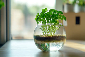 Wall Mural - Delicate Indoor Plant in a Glass Bowl